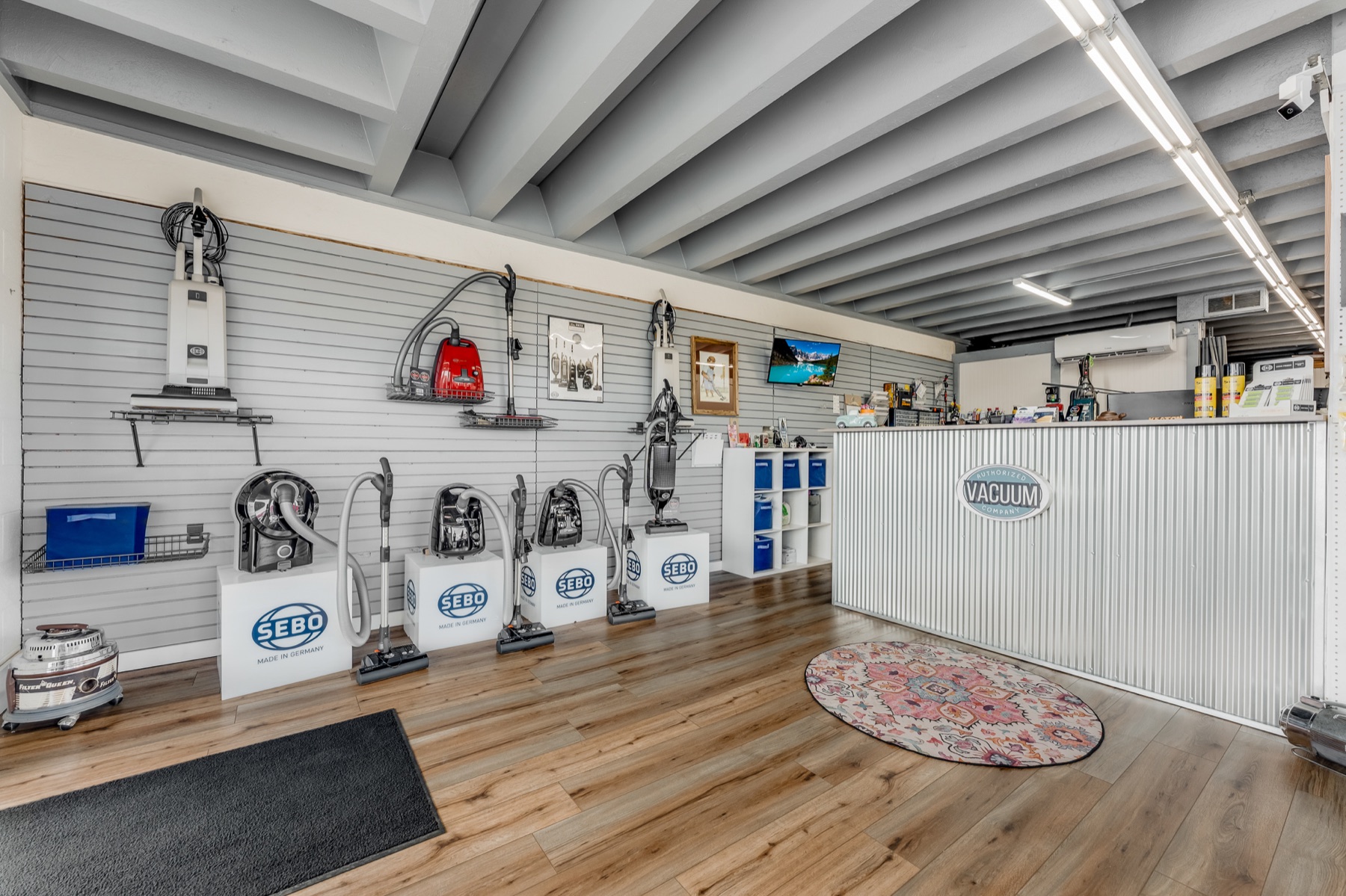 Authorized Vacuum Company shop floor: Sebo display and the front counter
